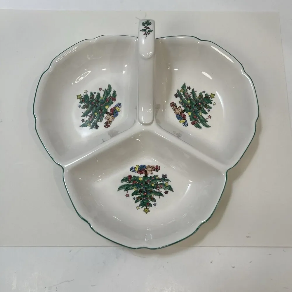 Nikko Christmastime Three Section Serving Tray Dish w/box EUC Happy Holidays